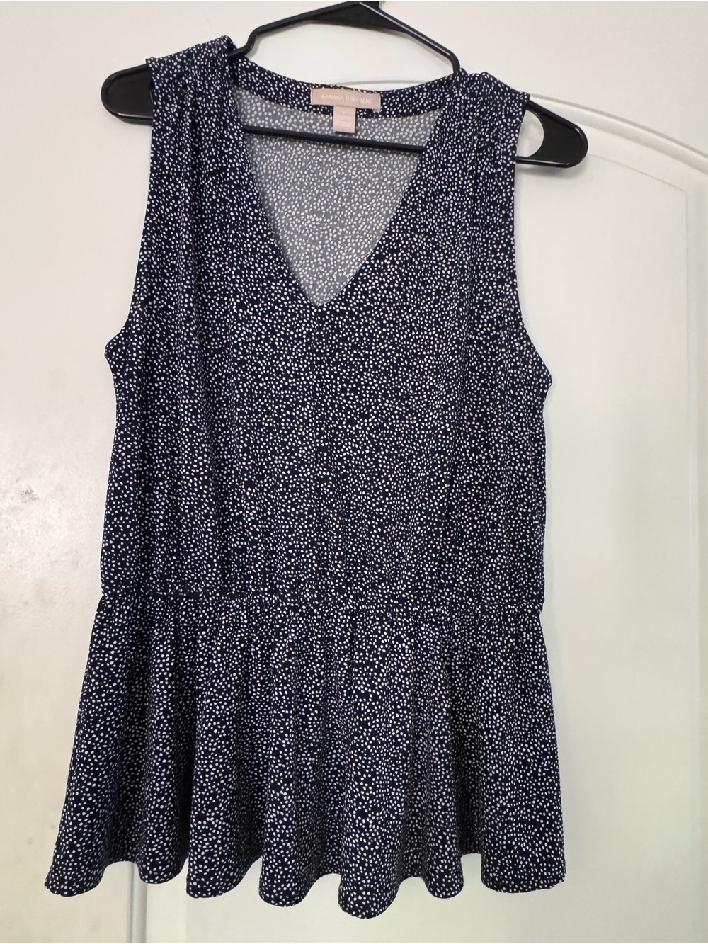 Banana Republic Navy and White Polka Dot Trim Top